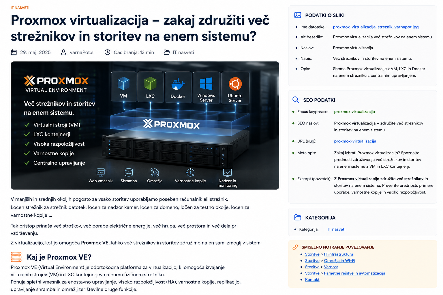 Proxmox virtualizacija z virtualnimi strežniki in LXC kontejnerji