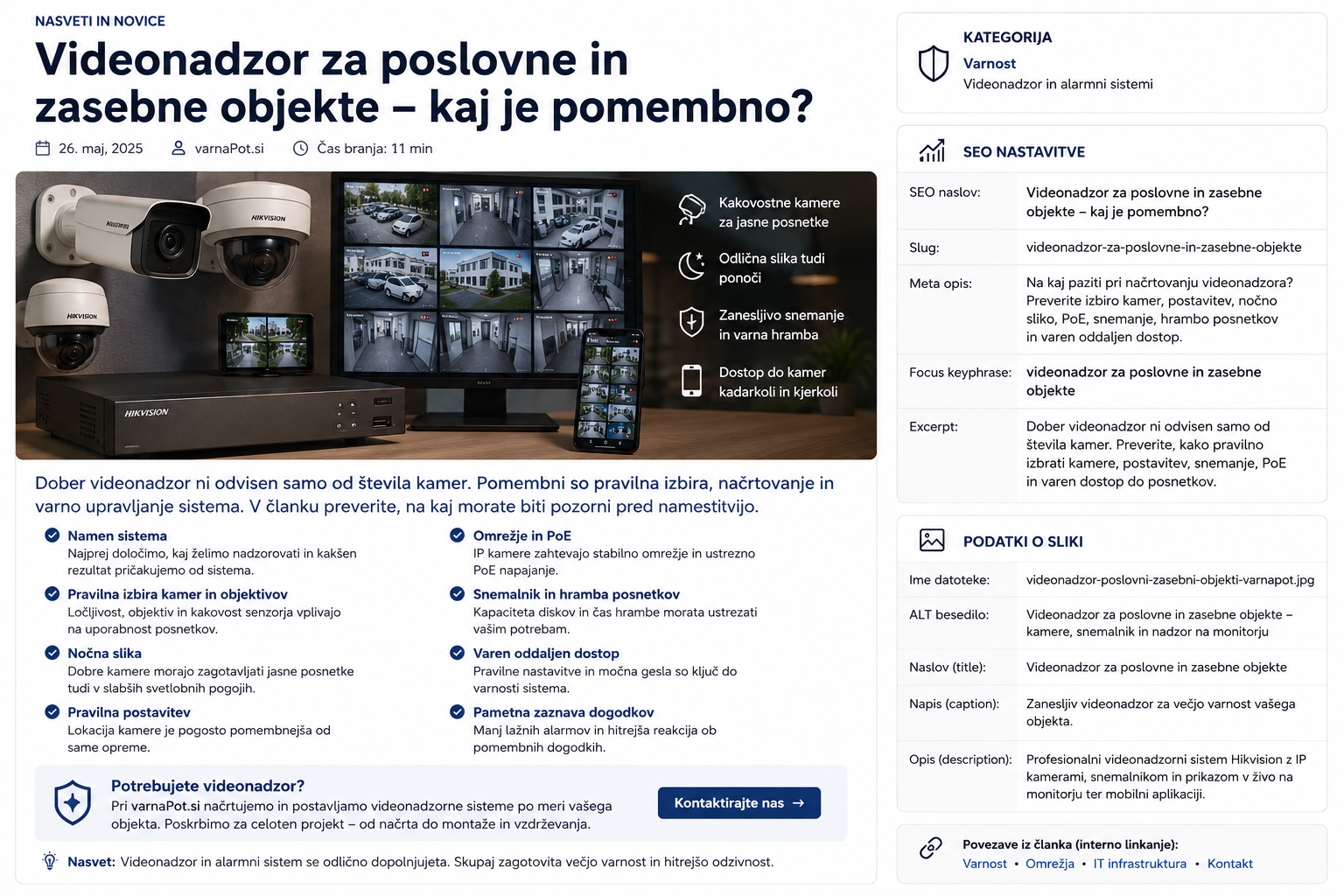 Videonadzor za poslovne in zasebne objekte – kamere in snemalnik