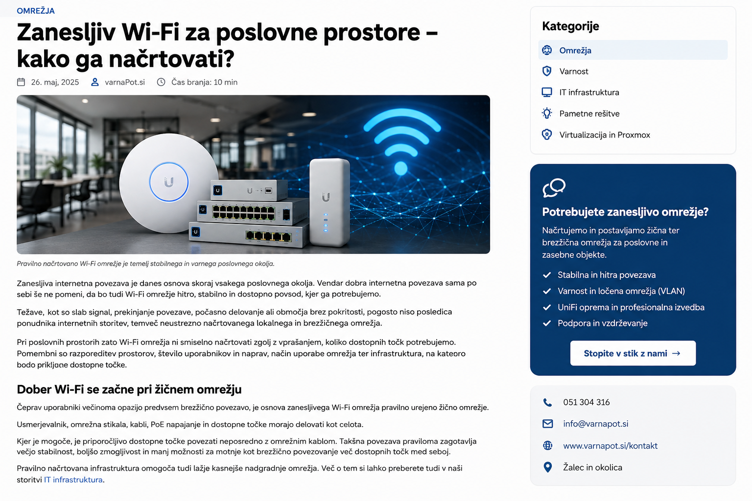 Zanesljivo Wi-Fi omrežje za poslovne prostore z UniFi opremo