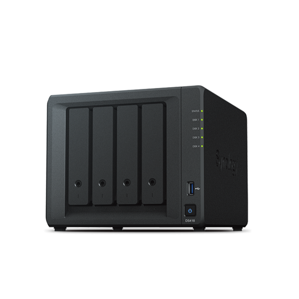 Synology DS418 EOL Synology DS418 – 4-režni NAS za domače varnostne kopije in multimedijo (EOL)