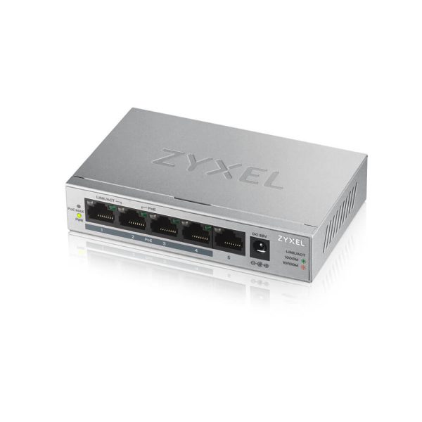 Zyxel GS1005-HP 5-Port PoE+ Unmanaged Desktop Switch Zyxel GS1005-HP – 5-portno gigabitno PoE+ stikalo, 60 W