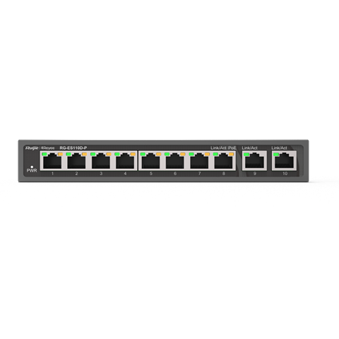 Ruijie Reyee Switch RG-ES110D-P Ruijie Reyee RG-ES110D-P – 8-portno PoE+ stikalo, 110 W