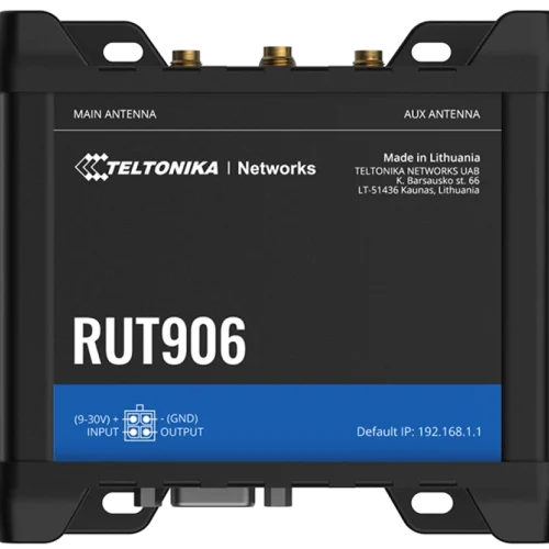 Teltonika industrial RS232 RS485 cellular router RUT906 Teltonika RUT906 – industrijski 4G usmerjevalnik z RS232, RS485 in GNSS