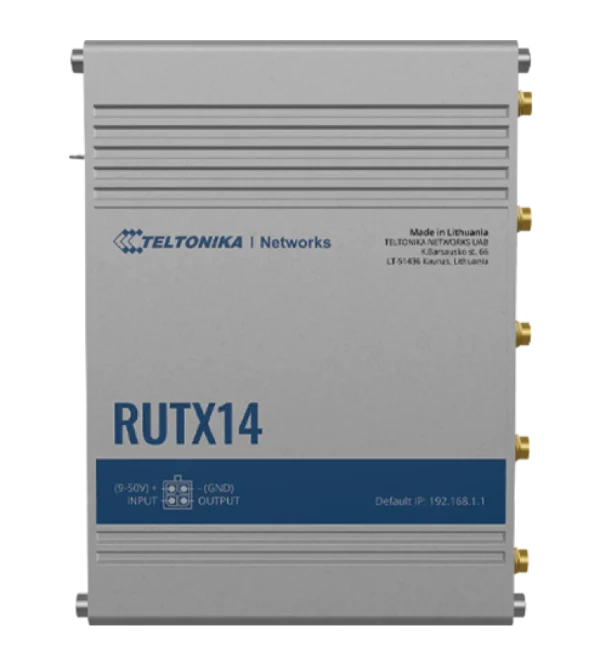 Teltonika 4G LTE CAT 12 industrial cellular router RUTX14 Teltonika RUTX14 – industrijski 4G LTE‑A Cat 12 usmerjevalnik