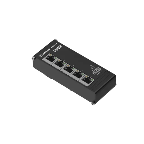 Teltonika industrial flat unmanaged Ethernet Switch TSF010 Teltonika TSF010 – 5-portno industrijsko 10/100 stikalo za DIN letev