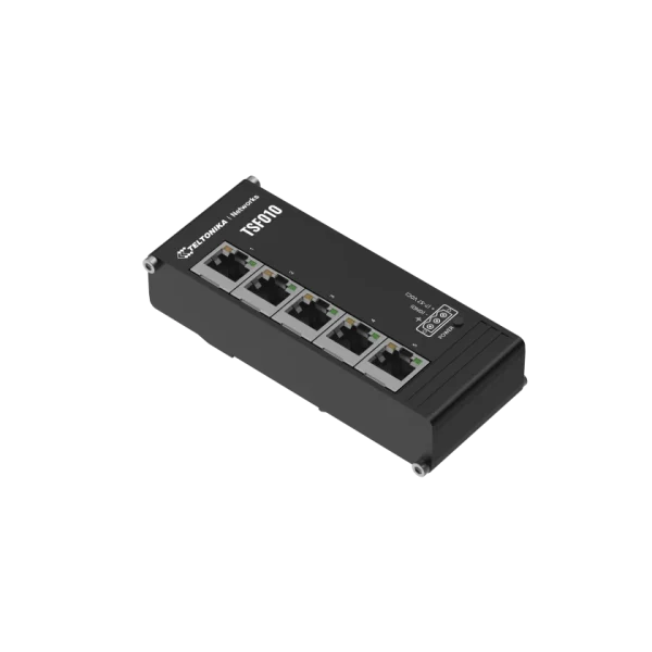 Teltonika industrial flat unmanaged Ethernet Switch TSF010 Teltonika TSF010 – 5-portno industrijsko 10/100 stikalo za DIN letev