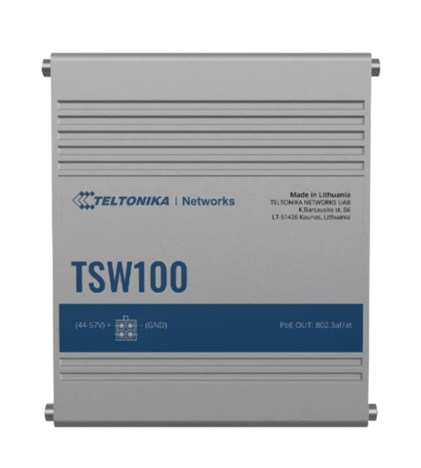 Teltonika industrial unmanaged POE+ switch TSW100 Teltonika TSW100 – 5-portno industrijsko gigabitno PoE+ stikalo