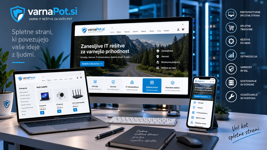 Izdelava sodobnih spletnih strani in WooCommerce trgovin po meri. Poskrbimo za načrtovanje, izdelavo, varnost, SEO, nadgradnje in vzdrževanje.