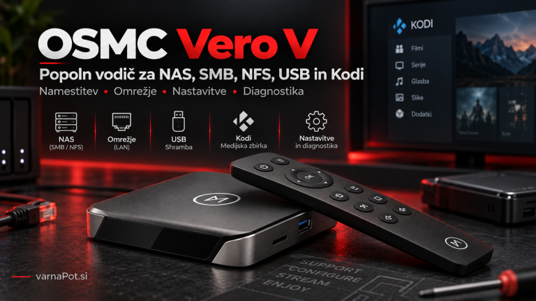 OSMC Vero V tehnični vodič za NAS, SMB, NFS, USB, Kodi in omrežne nastavitve